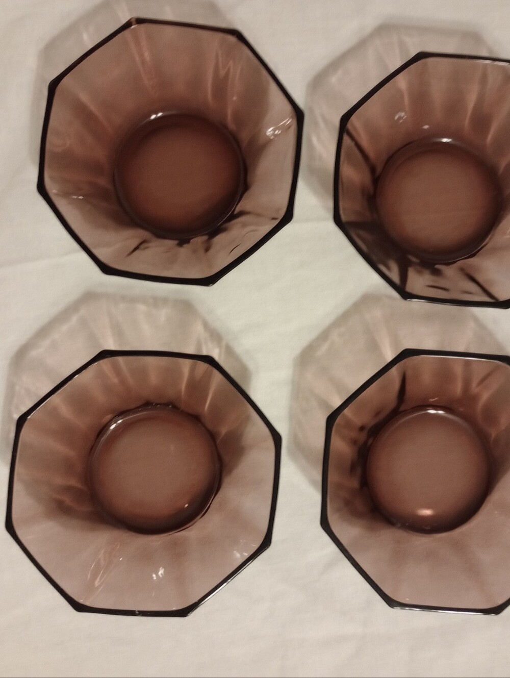 4 Vintage Hazel Atlas Moroccan Amethyst Octagonal Glass Fruit/ Dessert Bowls